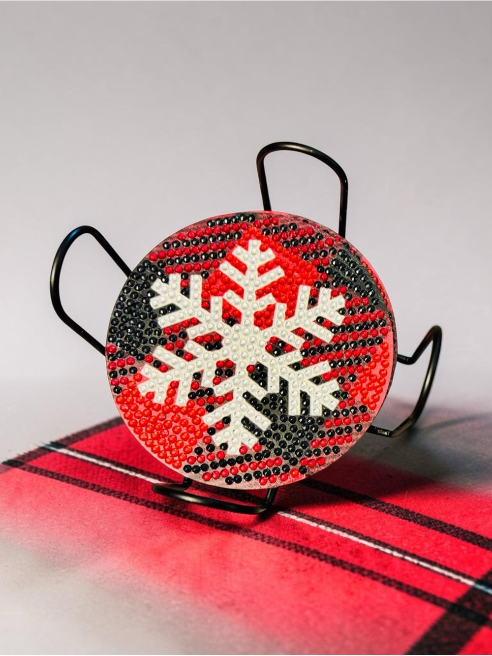Snowflake Coasters Set of 4 with Holder 
Hand Crafted & Sealed Diamond Art - Picture 3 of 3